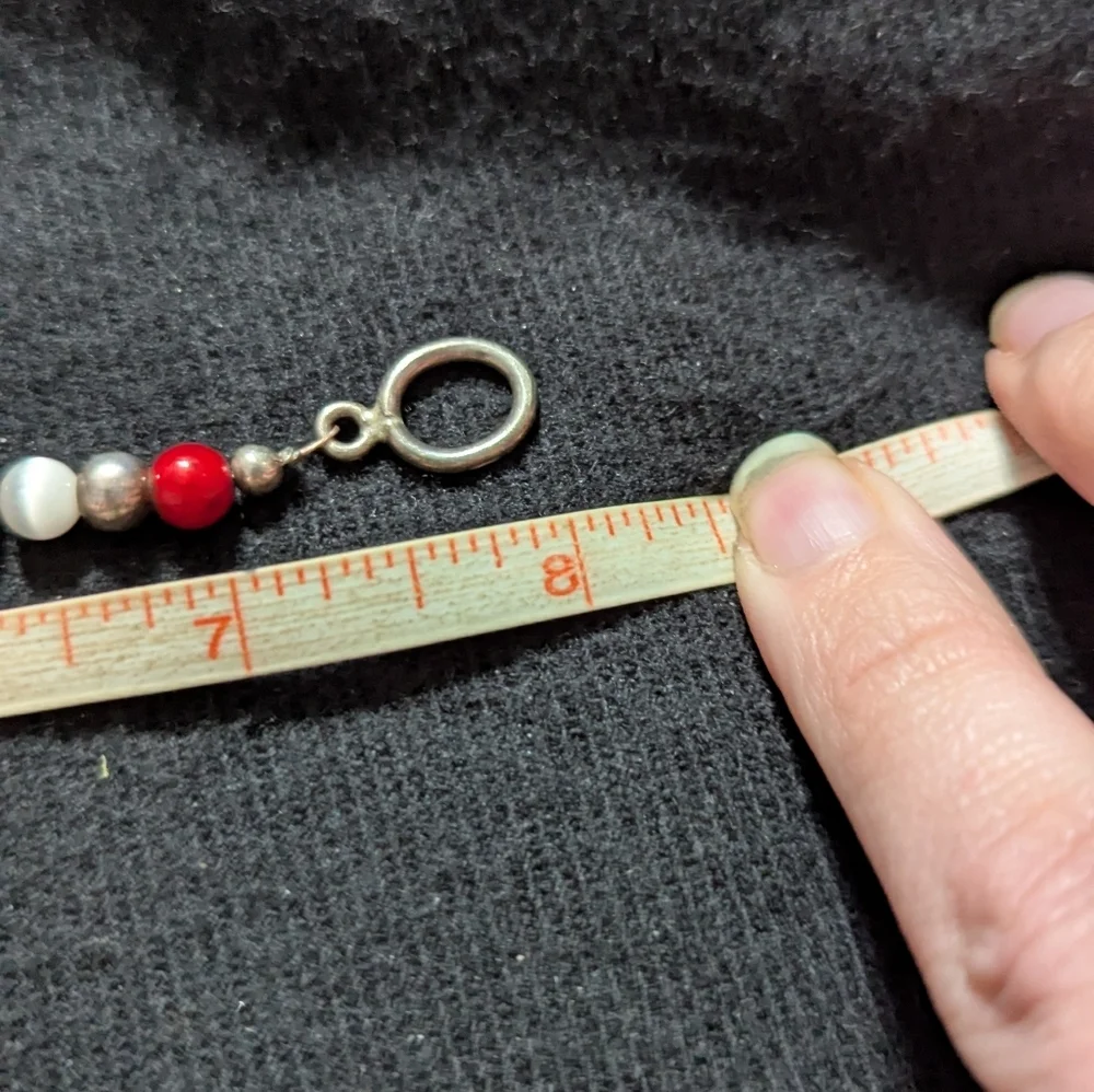 Sterling Silver Red And White Cat's Eye Beaded Statement Bracelet